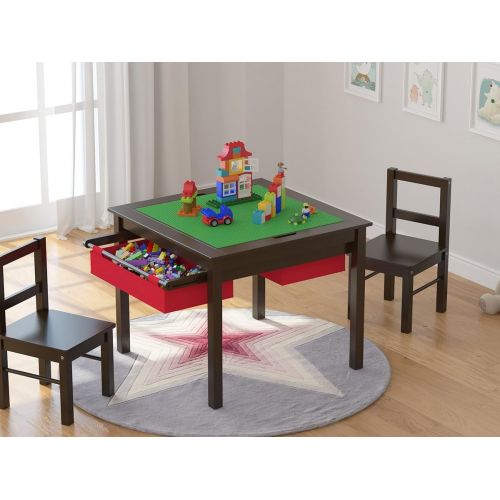  [아마존베스트]UTEX 2-in-1 Kids Multi Activity Table and 2 Chairs Set with Storage (Espresso)