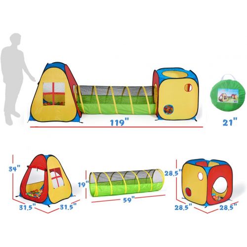  [아마존베스트]UTEX 3 in 1 Pop Up Play Tent with Tunnel, Ball Pit for Kids, Boys, Girls, Babies and Toddlers, Indoor/Outdoor Playhouse