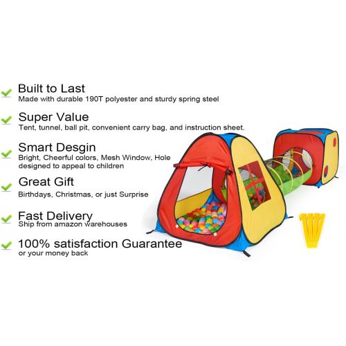  [아마존베스트]UTEX 3 in 1 Pop Up Play Tent with Tunnel, Ball Pit for Kids, Boys, Girls, Babies and Toddlers, Indoor/Outdoor Playhouse