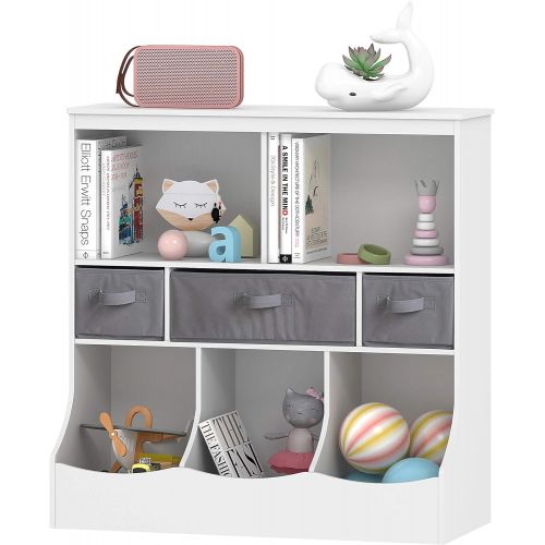  UTEX Toy Storage Organizer with Bookcase, Kid’s Bin Storage Unit with 8 Compartments &3 Baskets Bins, Toys Box Organizer, Kid’s Multi Shelf Cubby for Books,Toys