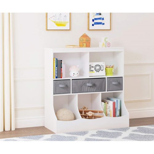  UTEX Toy Storage Organizer with Bookcase, Kid’s Bin Storage Unit with 8 Compartments &3 Baskets Bins, Toys Box Organizer, Kid’s Multi Shelf Cubby for Books,Toys