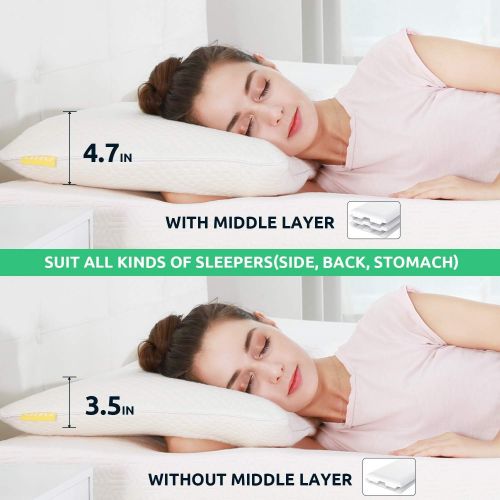  UTTU Sandwich Pillow [Queen Size], 20 x 30 Adjustable Memory Foam Pillow, Bamboo Pillow for Sleeping, Side Sleeper Pillow for Neck and Shoulder Pain, Hypoallergenic Cooling Bed Pil