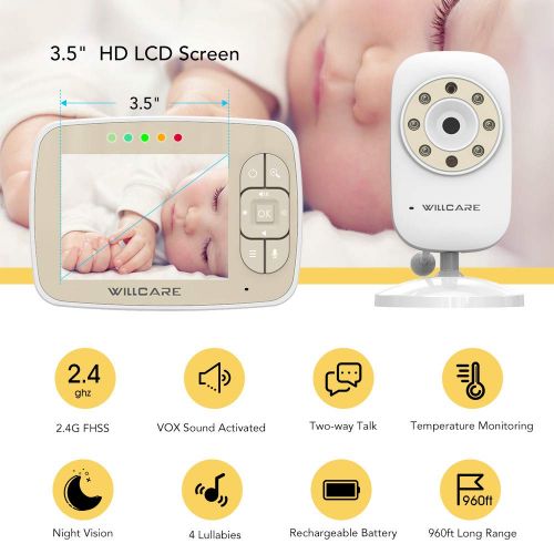  UU Infant Baby Monitor -Video Baby Monitor with 3.5 LCD Screen, Digital Camera, Infrared Night Vision, Two-Way Talk Back, Lullabies, Temperature Monitoring, Long Range Baby Monitors with Cam