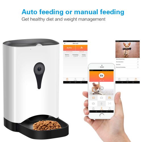  UUNITONA Automatic Pet Feeder Electric Food Dispenser- Programmable Timer/APP Phone Control/Voice Recorder for Dog and Cat Small Animals