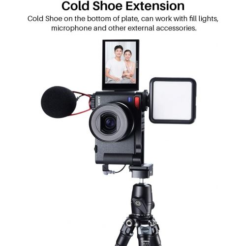 UURig ZV-1 Camera Base Mount Bracket for Sony ZV1 Compact Camera, with Cold Shoe Microphone/Light Extension Mount on Bottom, Support Vertical Video Shooing YouTube Streaming Vlog Accesso