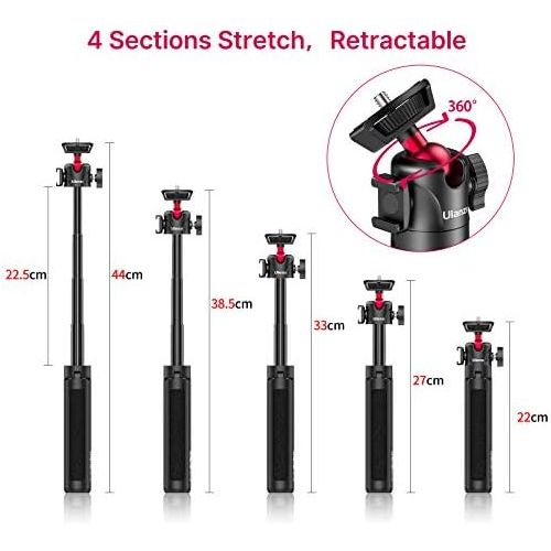  [아마존베스트]UURig MT-16 Mini Tripod Camera Extendable Mobile Phone Tripod with 360° Mini Ball Head Tripod for Smartphone with Cold Shoe Selfie Stick