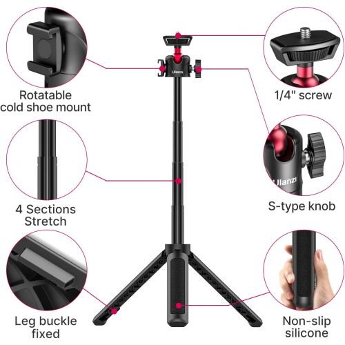  [아마존베스트]UURig MT-16 Mini Tripod Camera Extendable Mobile Phone Tripod with 360° Mini Ball Head Tripod for Smartphone with Cold Shoe Selfie Stick