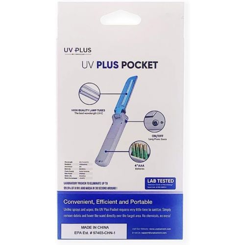  UV PLUS Pocket Portable Ultraviolet Light Sanitizer for Germ, Viruses and Bacteria - Disinfecting UVC for Mobile Phone, Toothbrush, Toys - Use for Travel, Home, Office - Battery &