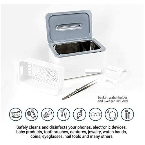  UV POD Ultrasonic Cleaner & UV Light Sanitizer, Professional Jewelry Cleaner Machine for Rings, Watches, Earrings, Baby Pacifier, Eyeglasses, Dentures (White)