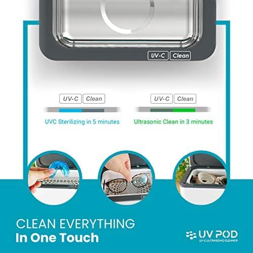  UV POD Ultrasonic Cleaner & UV Light Sanitizer, Professional Jewelry Cleaner Machine for Rings, Watches, Earrings, Baby Pacifier, Eyeglasses, Dentures (White)