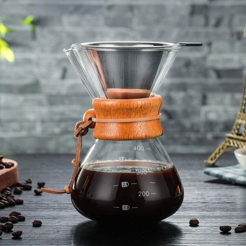  UXZDX High-Temperature Resistant Glass Coffee Maker Coffee Pot Espresso Coffee Machine with Stainless Steel V60 Filter Pot