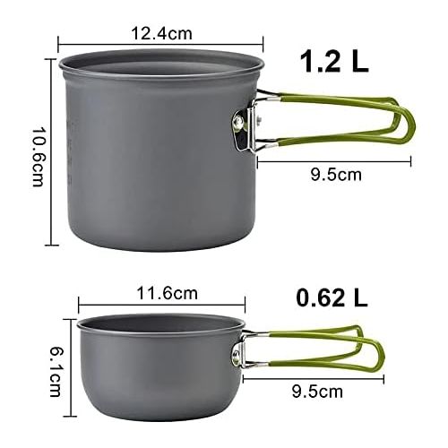  UXZDX CUJUX Camping Cookware Pots and Pans Set Nonstick with Mesh Bag Utensil Tableware Camping Equipment for Backpacking Hiking Picnic