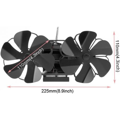  UXZDX CUJUX Dual Head 12 Blades Fireplace Fan Heat Powered Stove Fan Wood Burner Quiet Home Fireplace Fan (Color : Black, Size : 225110110mm)