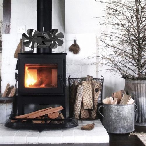  UXZDX CUJUX Dual Head 12 Blades Fireplace Fan Heat Powered Stove Fan Wood Burner Quiet Home Fireplace Fan (Color : Black, Size : 225110110mm)