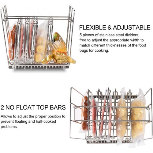  [아마존 핫딜] Uarter Sous Vide Rack Stainless Steel for Anova Cookers with Detachable Dividers and 2 No-Float Middle Top Bars, Adjustable, Collapsible Weight-Added Sou Vide Rack for Most 12qt Co