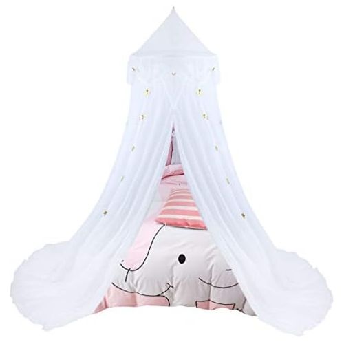  [아마존베스트]Uarter Bed Canopy Mosquito Net for Kids Bed Conical Curtains Kids Play Tent with Stars for Boys and Girls, Installation-Free, Blue/White