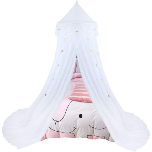  [아마존베스트]Uarter Bed Canopy Mosquito Net for Kids Bed Conical Curtains Kids Play Tent with Stars for Boys and Girls, Installation-Free, Blue/White