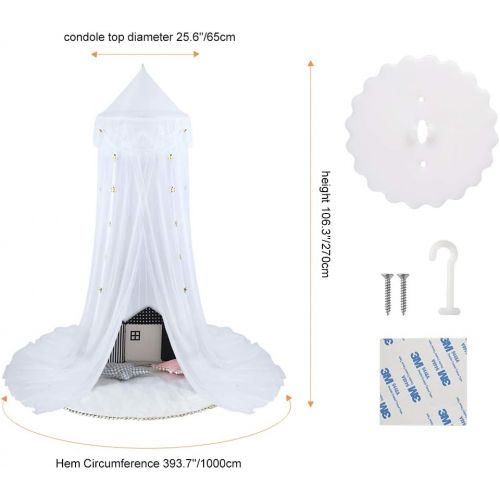  [아마존베스트]Uarter Bed Canopy Mosquito Net for Kids Bed Conical Curtains Kids Play Tent with Stars for Boys and Girls, Installation-Free, Blue/White