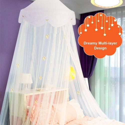  [아마존베스트]Uarter Bed Canopy Mosquito Net for Kids Bed Conical Curtains Kids Play Tent with Stars for Boys and Girls, Installation-Free, Blue/White