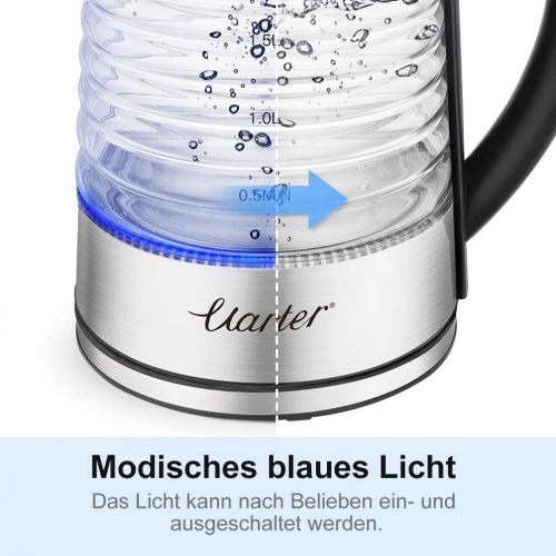  Uarter 1.8L Glas Wasserkocher Elektrischer Wasserkessel Teesieb Einstellbare Temperatur mit automatischer Abschaltung, Warmhaltefunktion und Trockengehschutz, 2000W