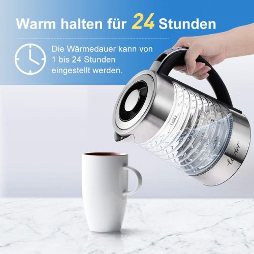  Uarter 1.8L Glas Wasserkocher Elektrischer Wasserkessel Teesieb Einstellbare Temperatur mit automatischer Abschaltung, Warmhaltefunktion und Trockengehschutz, 2000W