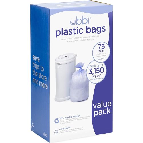  [아마존베스트]Ubbi Disposable Diaper Pail Plastic Bags, Made with Recyclable Material, True Value Pack, 75 Count, 13-Gallon