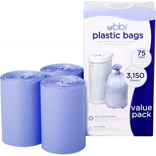  [아마존베스트]Ubbi Disposable Diaper Pail Plastic Bags, Made with Recyclable Material, True Value Pack, 75 Count, 13-Gallon