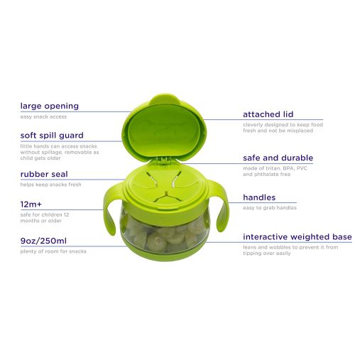  [아마존베스트]Ubbi cute BPA-free twin pack tweat snack container with attached lid and soft spill-proof guard, Blue/Green