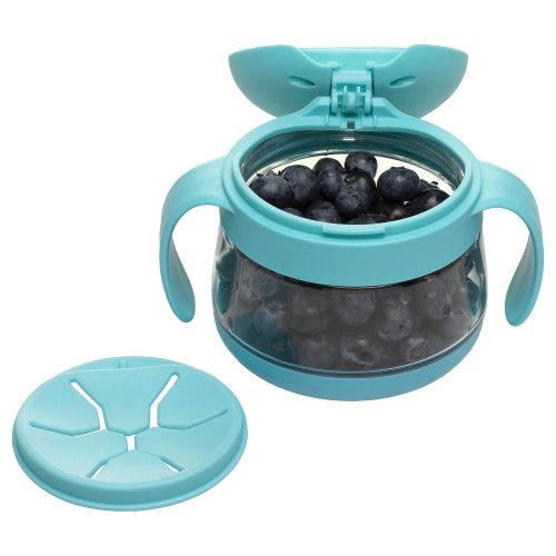  [아마존베스트]Ubbi cute BPA-free twin pack tweat snack container with attached lid and soft spill-proof guard, Blue/Green