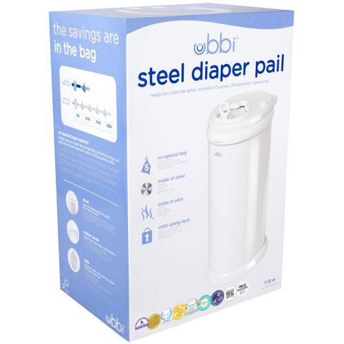  Ubbi Steel Odor Locking, No Special Bag Required Money Saving, Awards-Winning, Modern Design, Registry Must-Have Diaper Pail, White