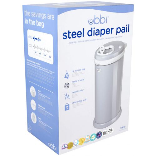  UBBI Steel Odor Locking, No Special Bag Required Money Saving, Awards-Winning, Modern Design Registry Must-Have Diaper Pail, Gray