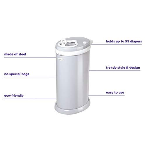  UBBI Steel Odor Locking, No Special Bag Required Money Saving, Awards-Winning, Modern Design Registry Must-Have Diaper Pail, Gray Chevron