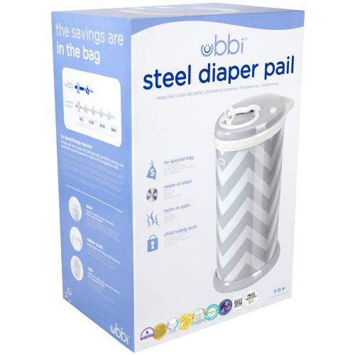  UBBI Steel Odor Locking, No Special Bag Required Money Saving, Awards-Winning, Modern Design Registry Must-Have Diaper Pail, Gray Chevron