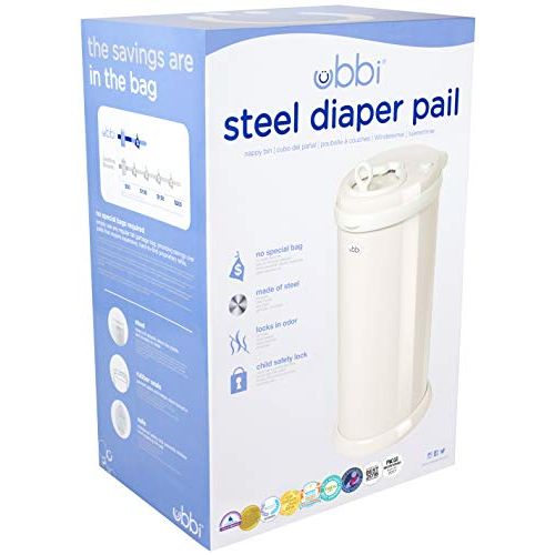  Ubbi Steel Odor Locking, No Special Bag Required Money Saving, Awards-Winning, Modern Design Registry Must-Have Diaper Pail, Ivory