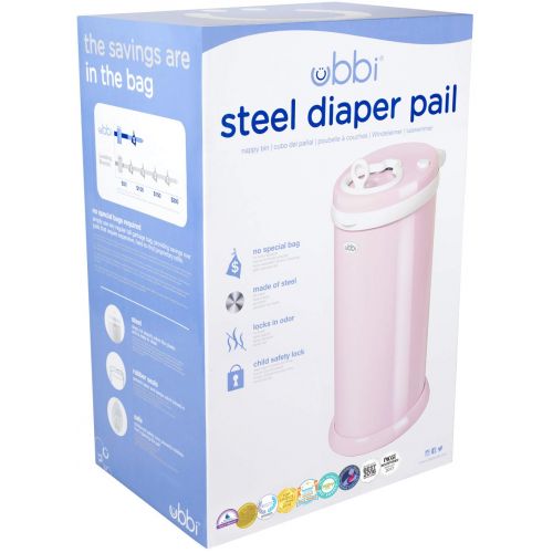  Ubbi Steel Odor Locking, No Special Bag Required Money Saving, Awards-Winning, Modern Design, Registry Must-Have Diaper Pail, Pink