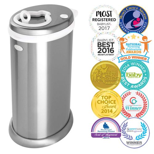  UBBI Stainless Steel Odor Locking, No Special Bag Required Money Saving, Awards-Winning,Modern Design Registry Must-Have Diaper Pail, Chrome