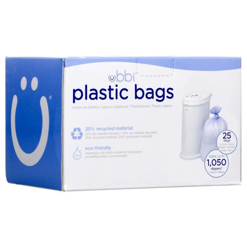  Ubbi Disposable Diaper Pail Plastic Bags, Made with Recyclable Material, Single Pack, 25 Count, 13-Gallon