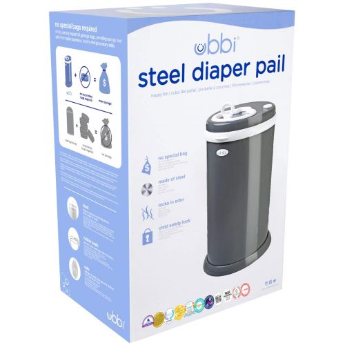  Ubbi Steel Odor Locking, No Special Bag Required, Money Saving, Modern Design, Registry Must-Have Diaper Pail, Slate