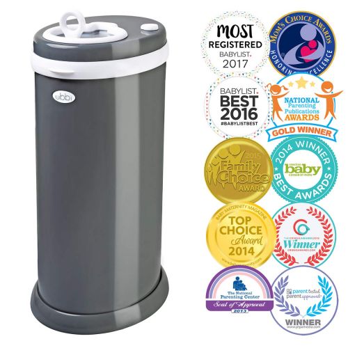  Ubbi Steel Odor Locking, No Special Bag Required, Money Saving, Modern Design, Registry Must-Have Diaper Pail, Slate