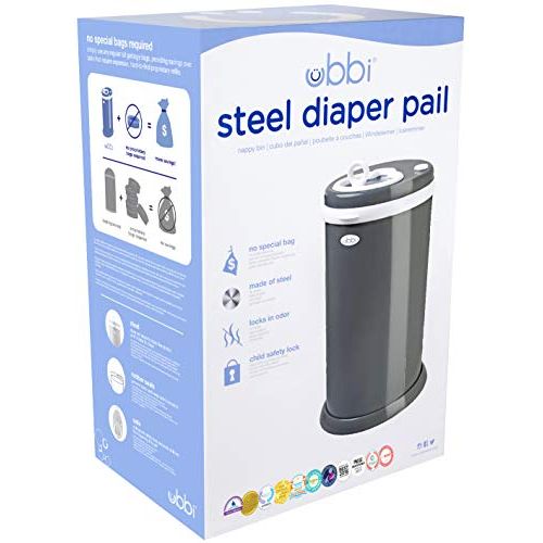  Ubbi Steel Odor Locking, No Special Bag Required, Money Saving, Modern Design, Registry Must-Have Diaper Pail, Slate