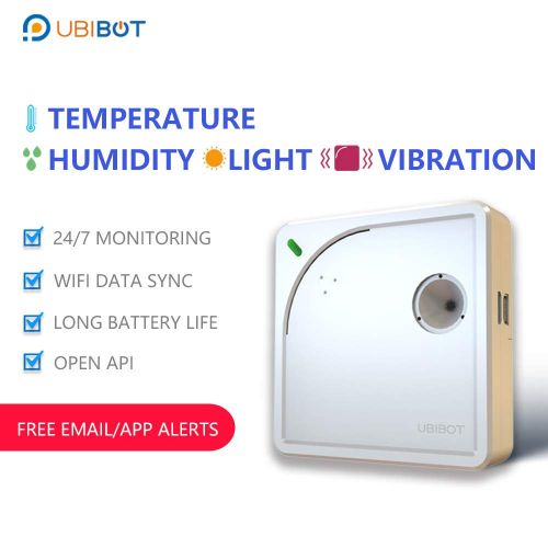  UbiBot WiFi Wireless Thermometer, Remote Temperature, Humidity, Light Monitor, Environment Sensor, Mobile App Alerts (2.4GHz WiFi Only)