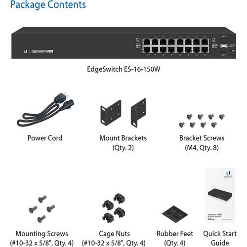  Ubiquiti Networks EdgeSwitch 16-Port 150-Watt Managed PoE+ Gigabit Switch with SFP