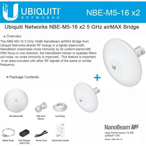  Ubiquiti Networks Ubiquiti NBE-M5-16 2-PACK 5GHz NanoBeam M5 16dBi airMAX Bridge