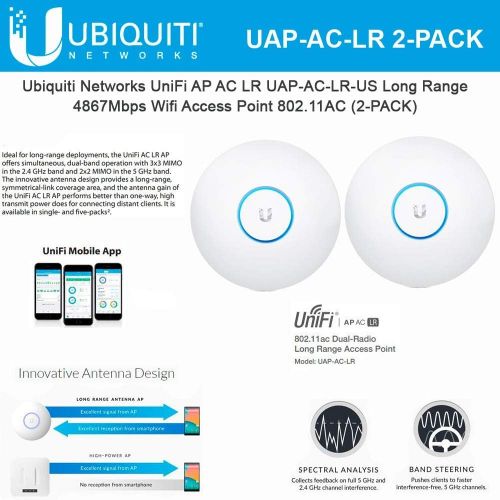  Ubiquiti Networks Ubiquiti UAP-AC-LR 2-PACK UniFi AP AC LR Long Range 802.11AC Gigabit PoE