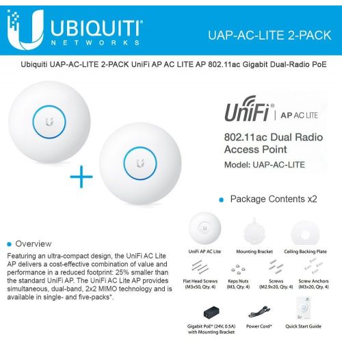  Ubiquiti Networks Ubiquiti UAP-AC-LITE UniFi AP AC LITE 802.11ac Gigabit Dual-Radio PoE