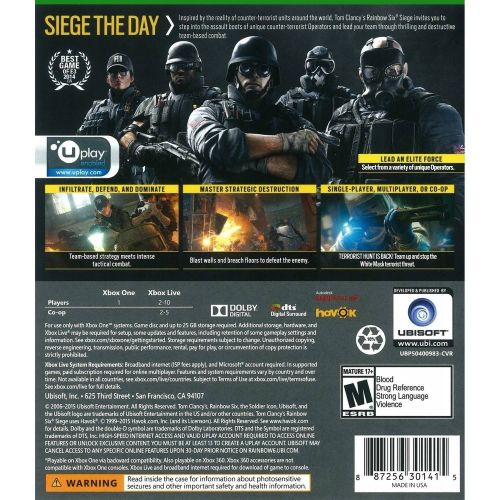  Tom Clancys Rainbow Six Siege Day 1 Edition, Ubisoft, Xbox One, 887256301415