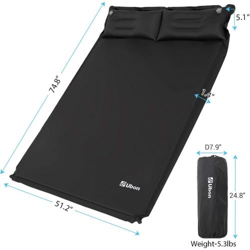  Ubon Double Camping Sleeping Pad Self- Inflating Camping Mattress with Pillows 2 Person Inflatable Comfort Camping Pad for Camping- Black