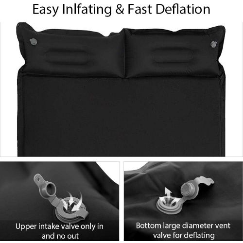  Ubon Double Camping Sleeping Pad Self- Inflating Camping Mattress with Pillows 2 Person Inflatable Comfort Camping Pad for Camping- Black