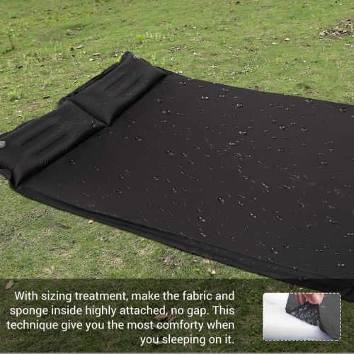  Ubon Double Camping Sleeping Pad Self- Inflating Camping Mattress with Pillows 2 Person Inflatable Comfort Camping Pad for Camping- Black