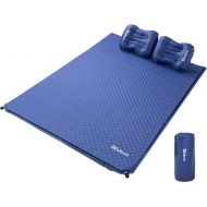 Ubon Double Self-Inflating Sleeping Mat Inflatable Mattress with Pillows Comfortable Asleep Pad for 2 People 1.5 Sponge Filling Ergonomic Pillow Portable Lightweight Camping Bed -